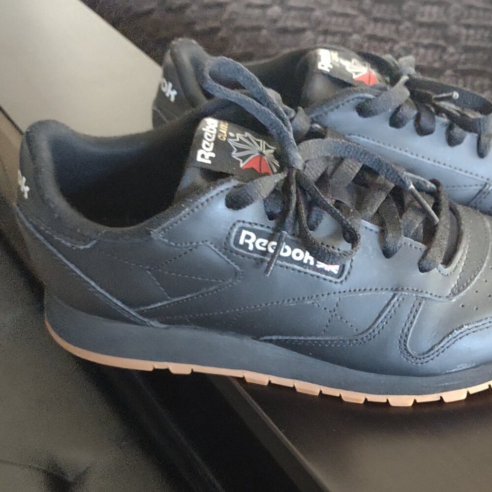 Reebok Classic Black Leather Sneakers with Gum Sole